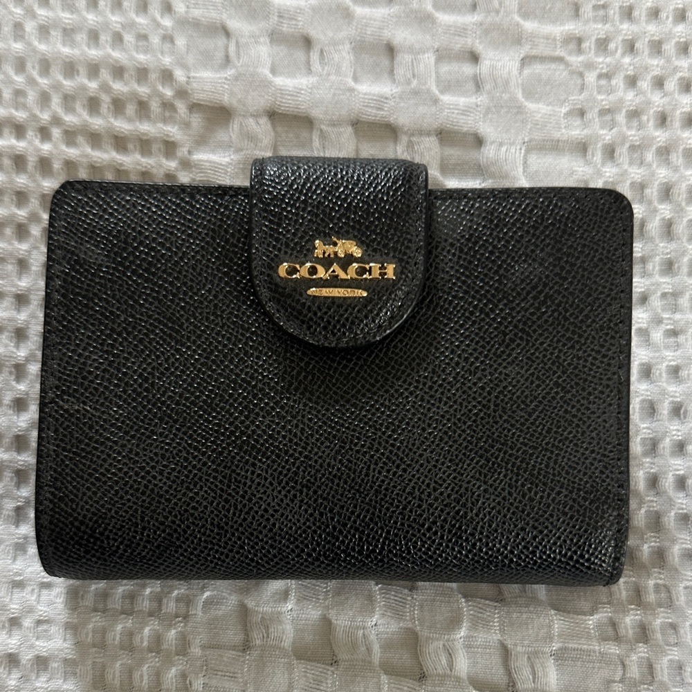 Coach Textured Black Wallet with Gold Accents